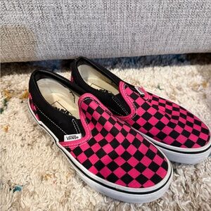Vans Kids Pink and Black Checkered Slip-On Sneakers